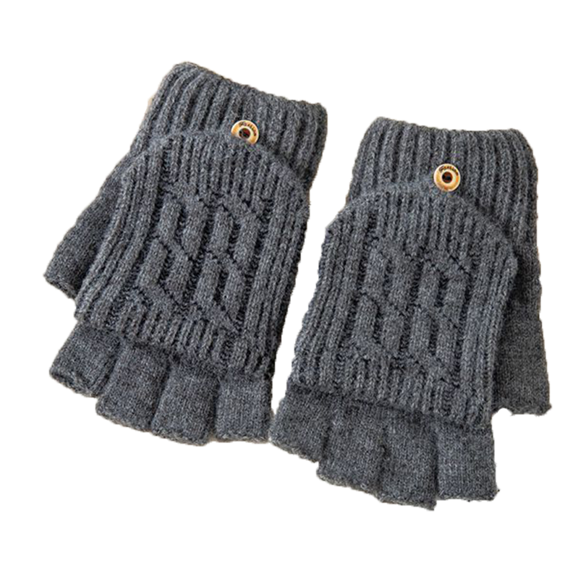 Knitted Fingerless Flip Gloves Winter Warm Gloves for Men Women Unisex Finger Mittens Glove,Dark gray
